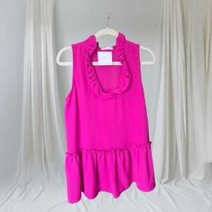 Sleeveless Ruffle Neck Pink Women’s Top